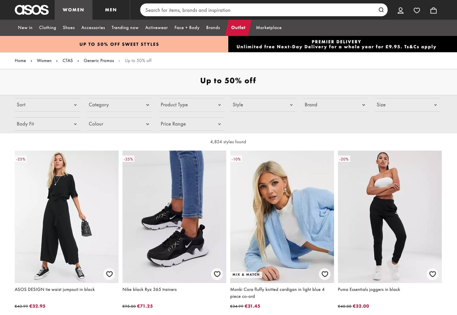 ASOS product listing page