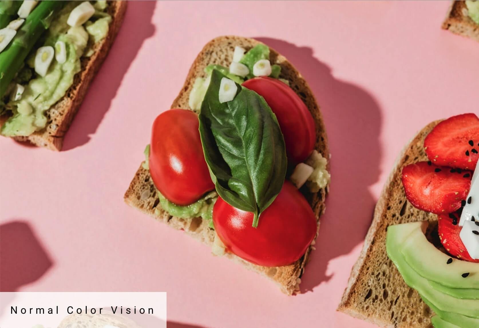 basil tomato sandwich photo normal color vision