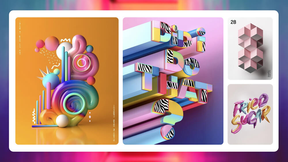 Collage of 3D graphic design trend for 2021