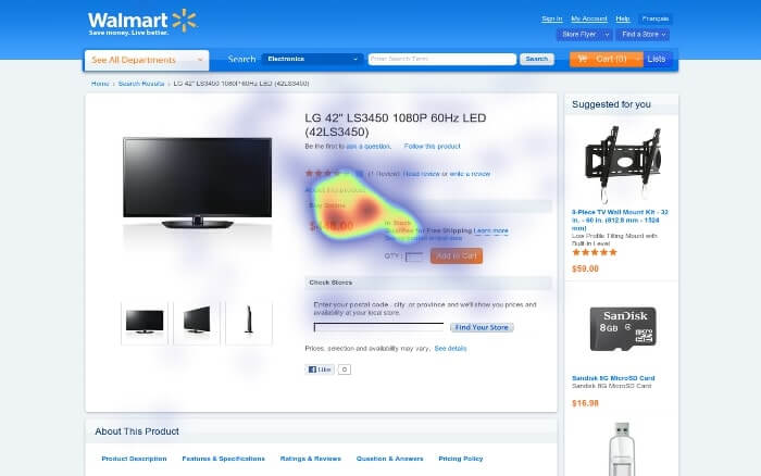 Regular eye tracking study of Walmart product description page