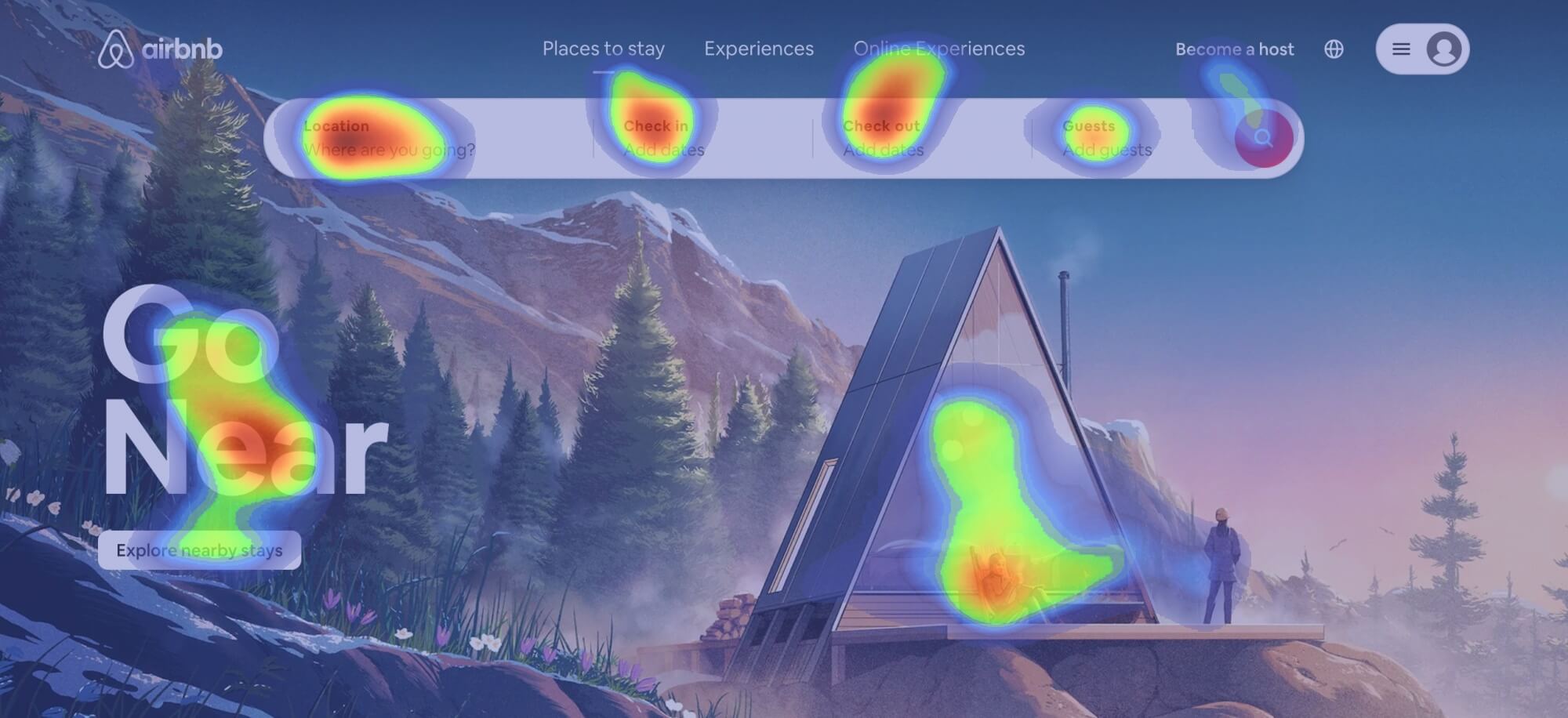 Eyequant alternative Attention Insight website heatmap analysis of Airbnb homepage