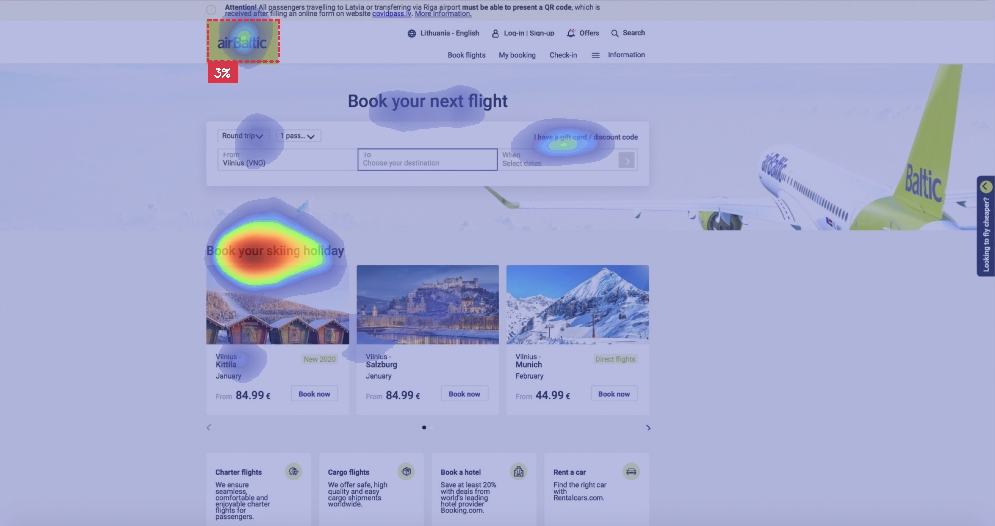 airBaltic heatmaps and percentage of attention