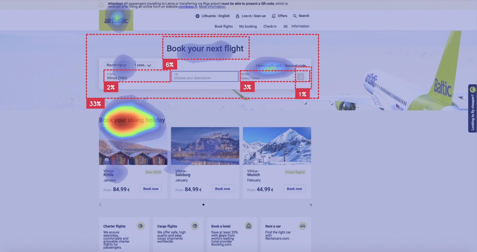 airBaltic heatmaps and percentage of attention