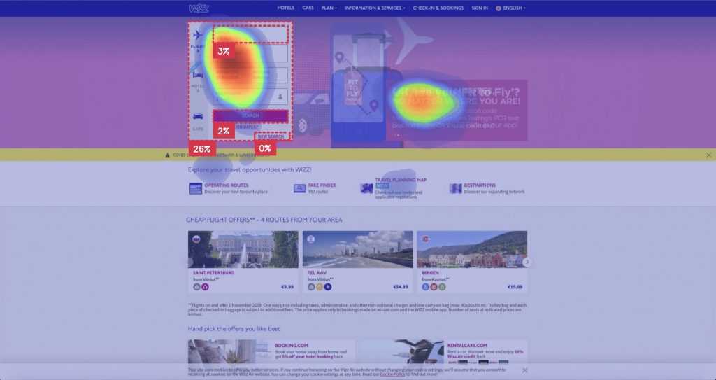 Wizz Air heatmaps and percentage of attention