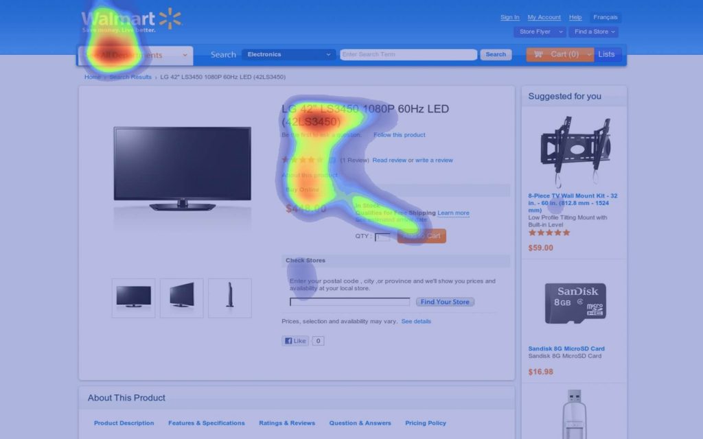 Eyequant alternative Attention Insight website heatmap analysis of Walmart product description page