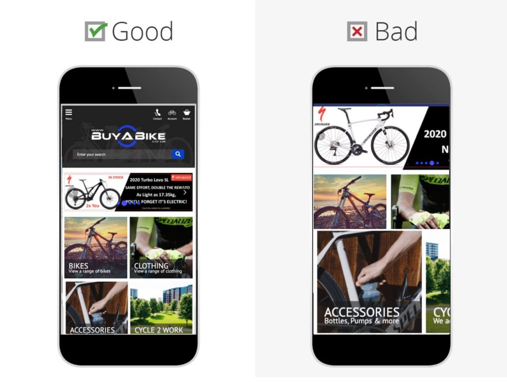 examples of regular website and mobile version on Iphone screen