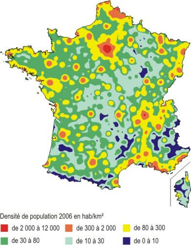 heatmap representing France population density