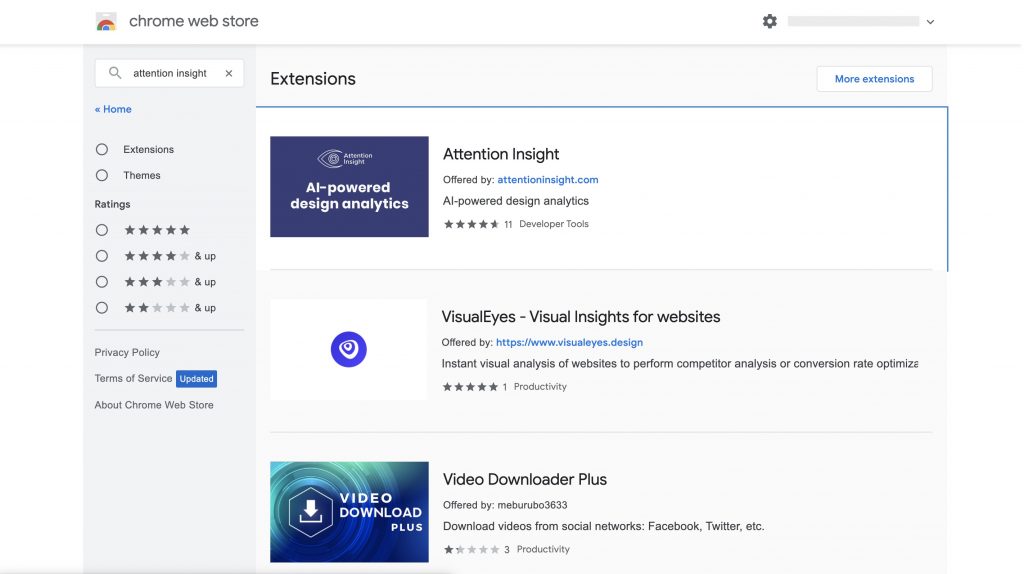 Google web store - extensions - Attention Insight