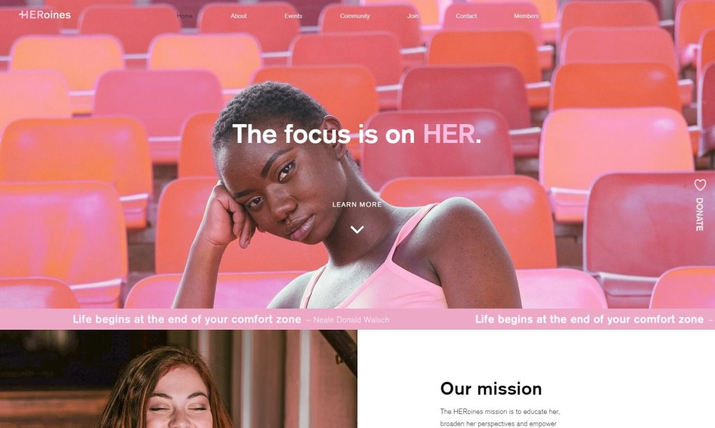 Heroines website above the fold screenshot