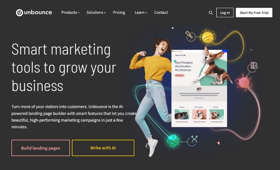 Screenshot of Unbounce homepage hero section