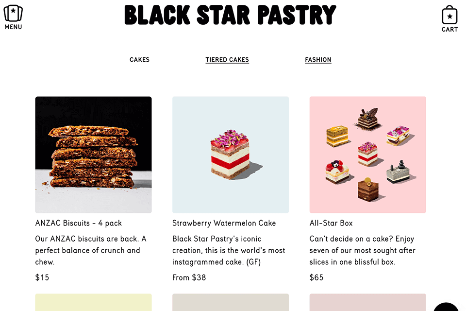 black star pastry ecommerce website design examples