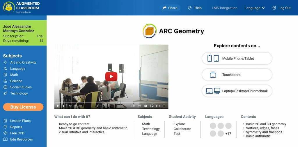 The image of Augmented classroom web app after the changes