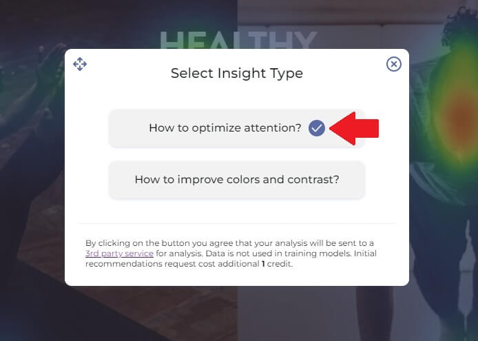 Example of blue circle with checkmark in AI recommendations dialog window
