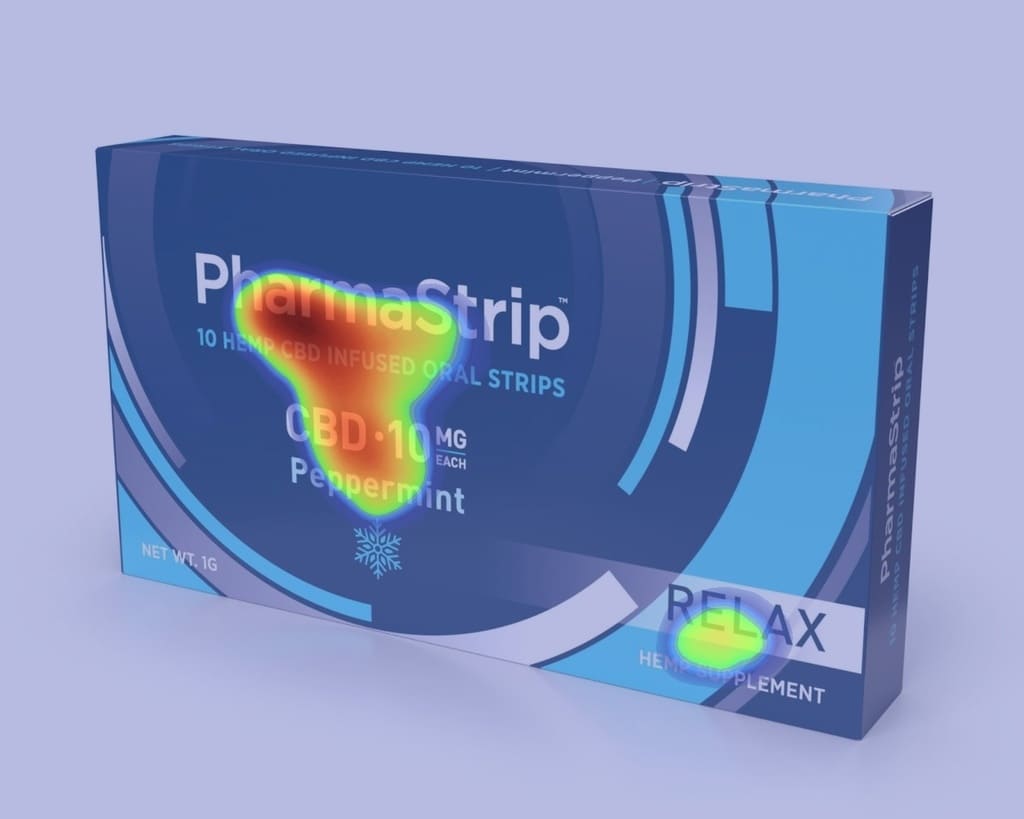 A heatmap of pharmaceutical package generated by Attention Insight